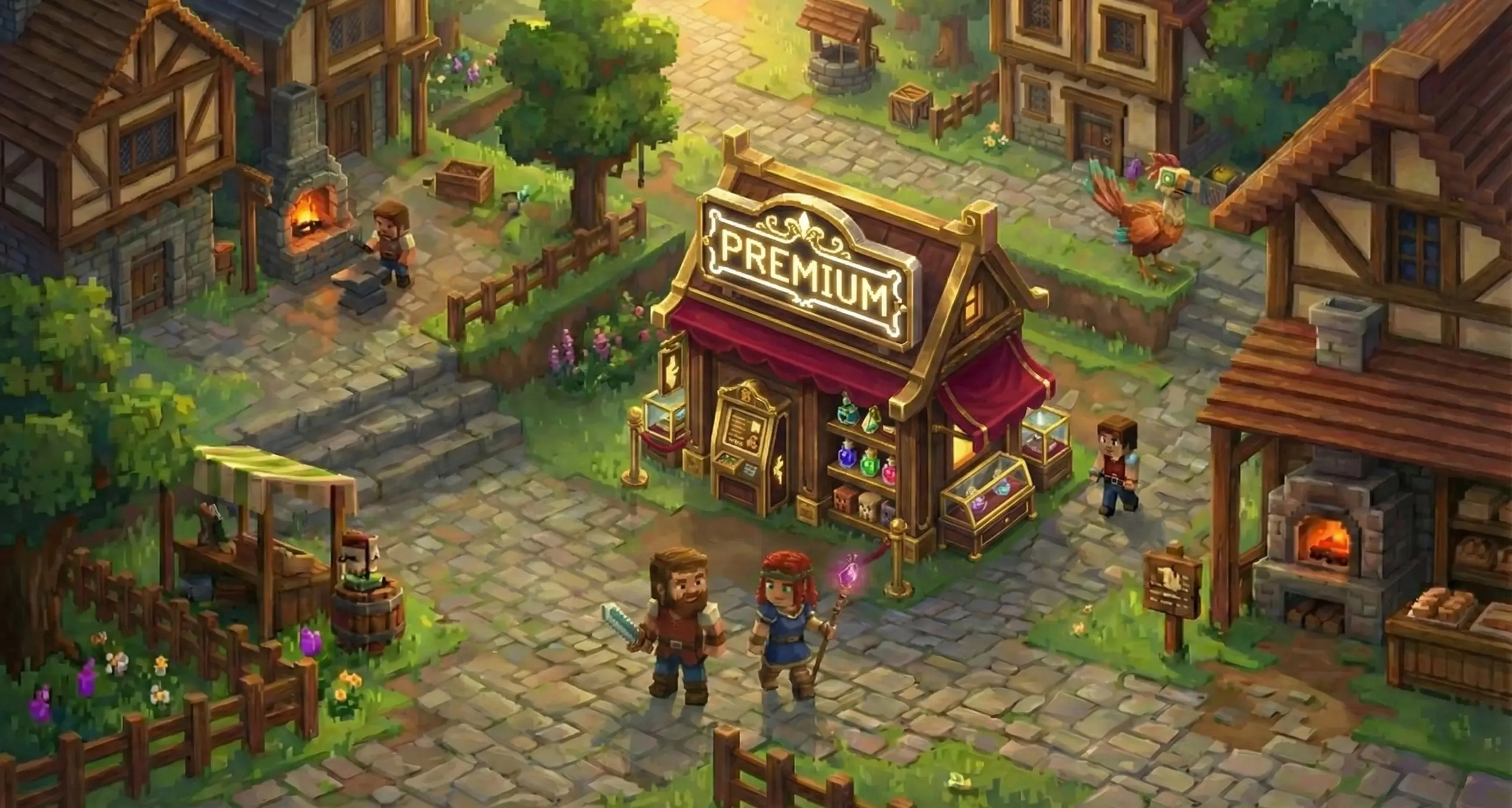 Premium banner with a premium shop in an Hytale town